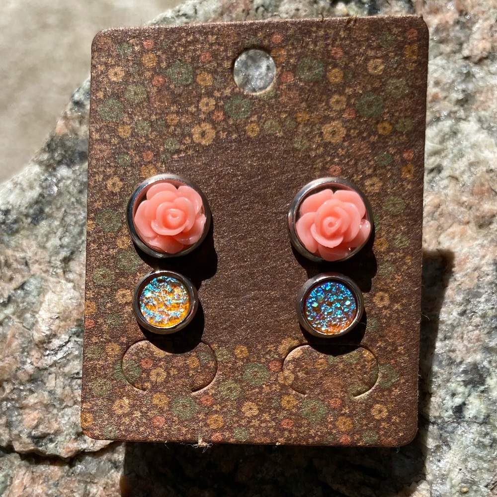 NEW Faux Druzy Jewelry Stud Earrings Set